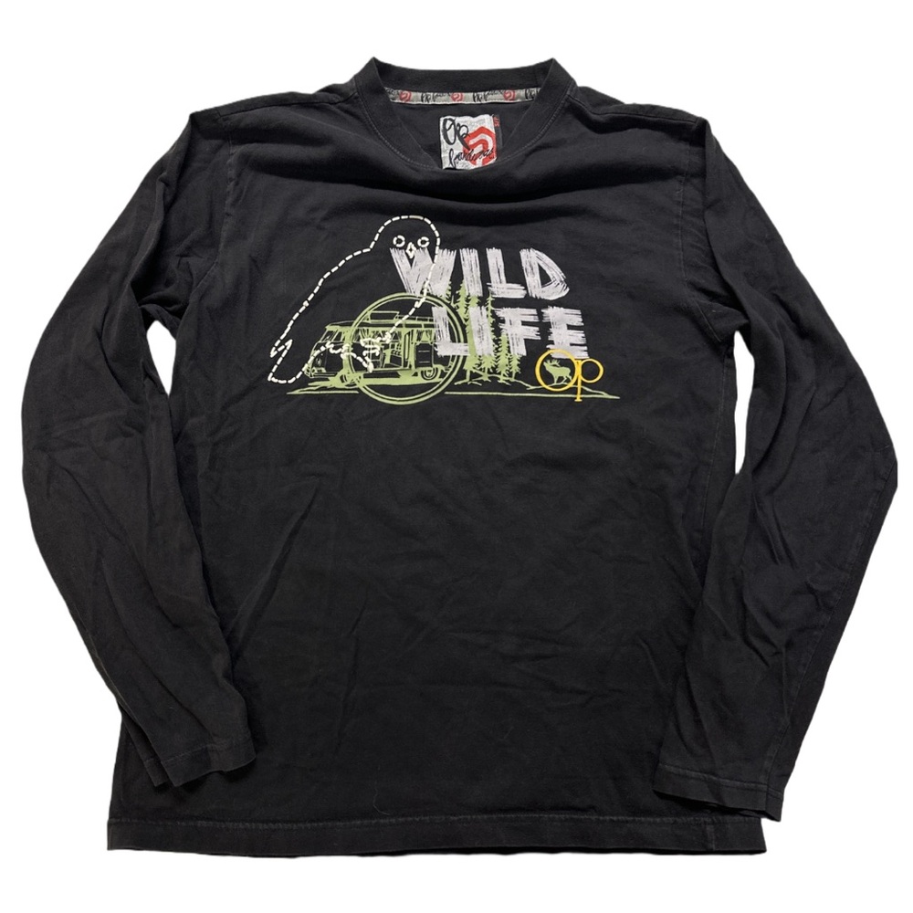 Y2K OP men's black/multi gorpcore wild life graphic longsleeve tee, S.